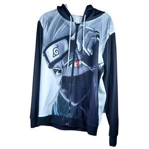 Naruto Shippuden Black & White Kakashi Hatake Sharingan Hoodie Size Large
